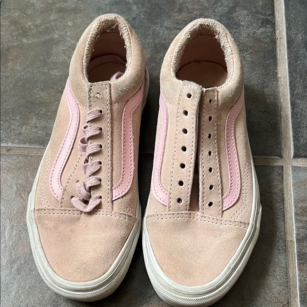 Vans Women's Tan and Pink Suede Sneakers